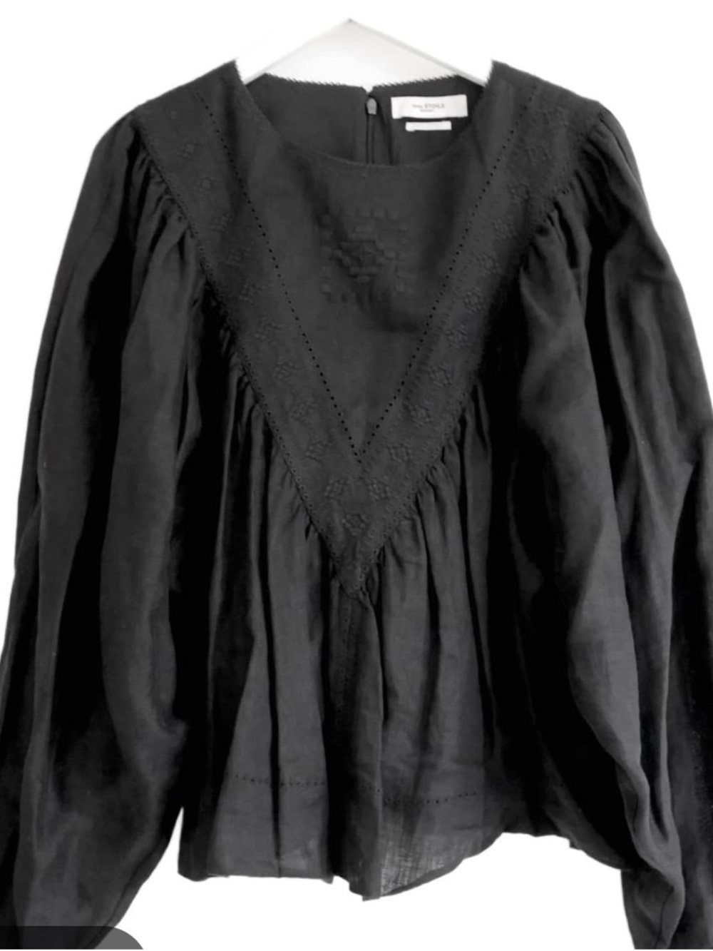 ISABEL Etoile MARANT Black Embroidered V-Yoke Long Sleeve Blouse